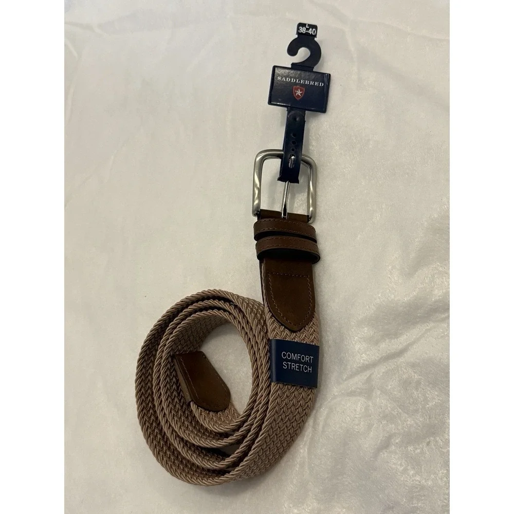 Saddlebred Belt Mens Large SIZE: 38-40  Trim Woven‎ Braided Classic Khaki NWT
